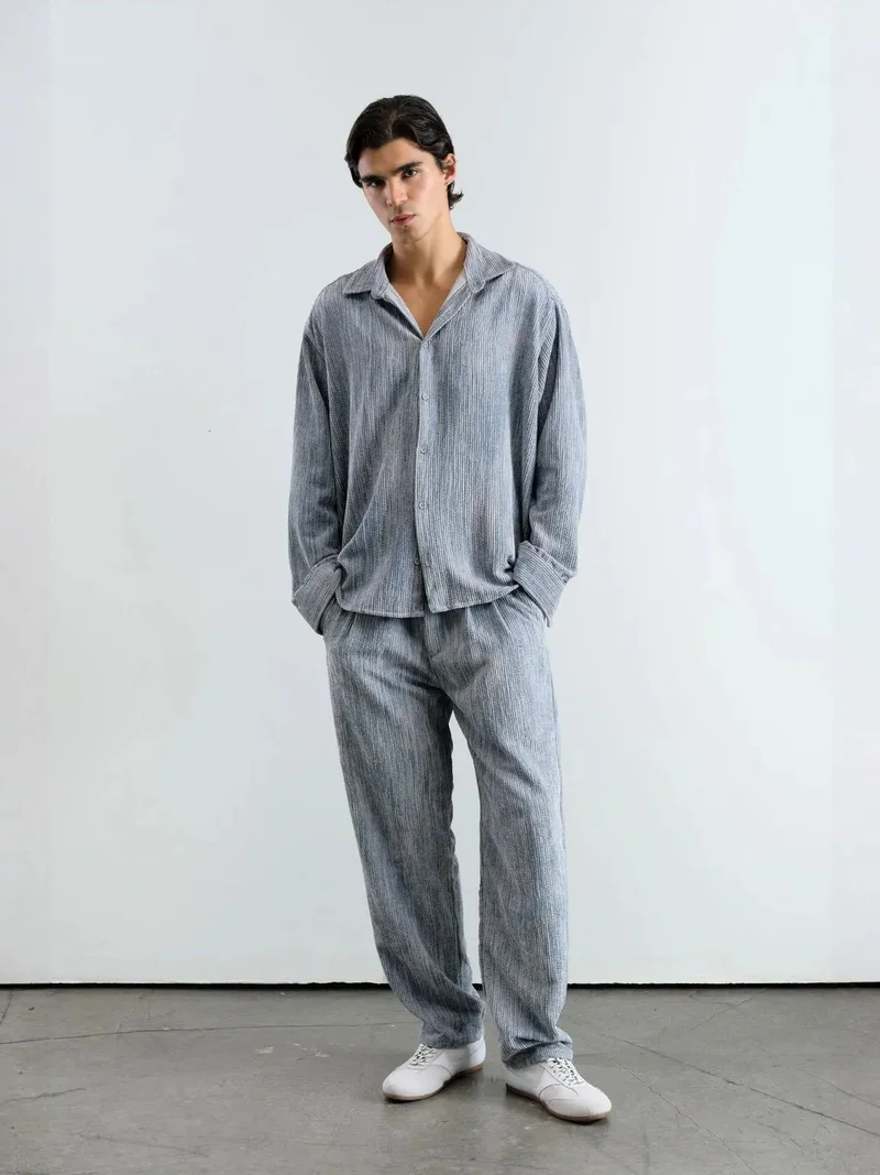 Giesto Maya Blue GIESTO Oversized Velvet Shirt for Men | Best Price UAE